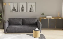 Salon - kanapa Softina (boucle grafit) i kolekcja Floryda (grafit/dąb soma ciemny)